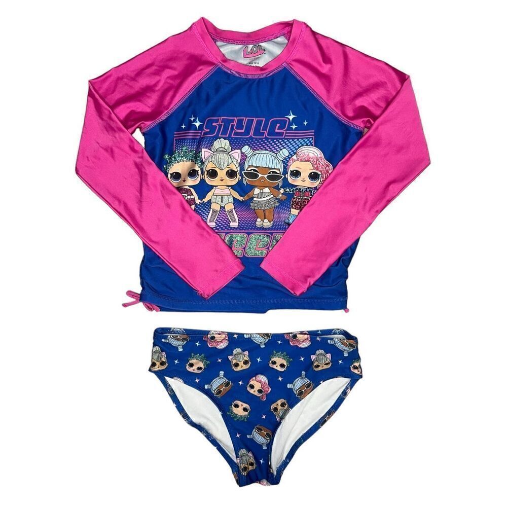 L.O.L. Surprise! 2 Piece Long Sleeve Rash Guard & Brief Bottom Swim Set Girls 10